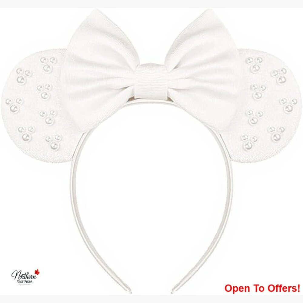 Luxury Velvet Mouse Ear Headband with Pearl Accents, Adjustable